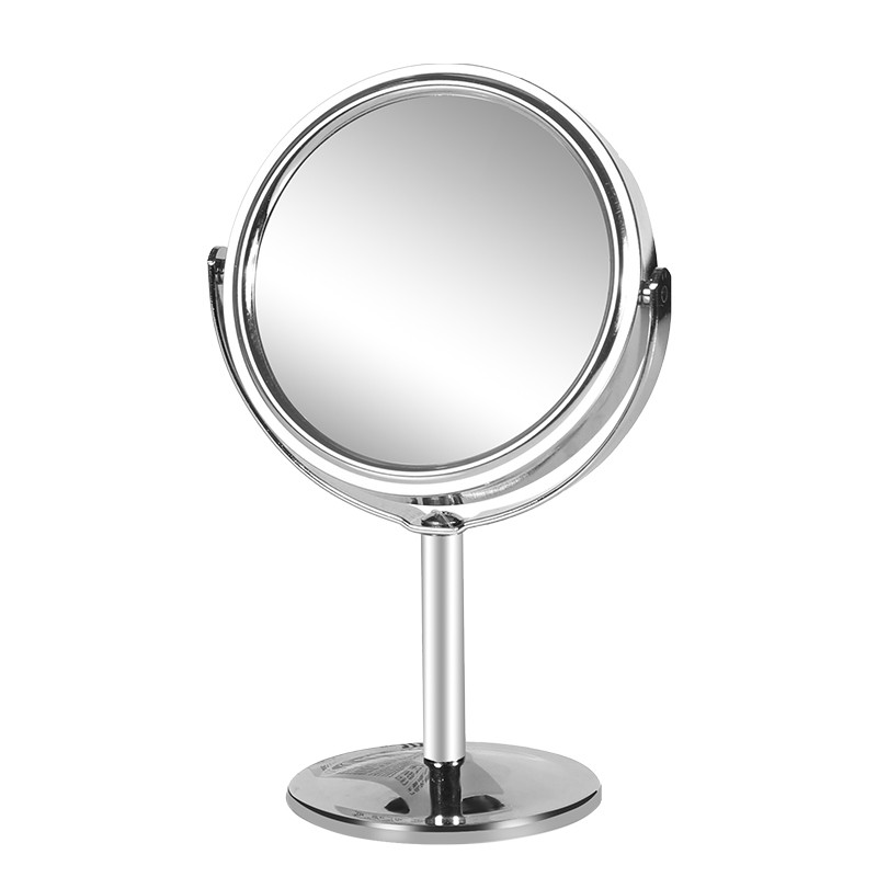 镜子 简约台式双面化妆镜 可翻转便携小镜子 一面可高清放大 简约椭圆镜-铬色