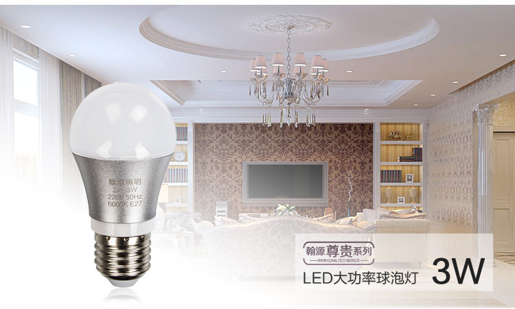 洲明翰源led灯泡光源LED节能灯泡球泡LED节能灯泡E27大螺口Ziri系列 6W暖白光