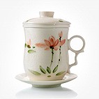 
                                        思喜 800ml景德镇陶瓷 冰裂纹 手绘荷花大容量提梁壶茶具套装JDCJ007 (不含茶盘                