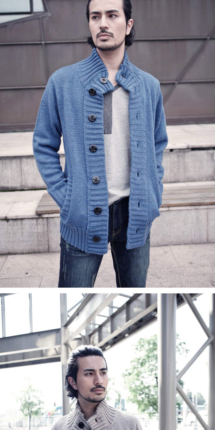 男装加厚冬季<em>羊毛</em>衫 新款 <em>保暖立领开衫</em> 男士毛