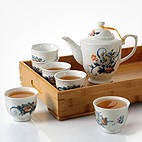
                                        思喜 800ml景德镇陶瓷 冰裂纹 手绘荷花大容量提梁壶茶具套装JDCJ007 (不含茶盘                