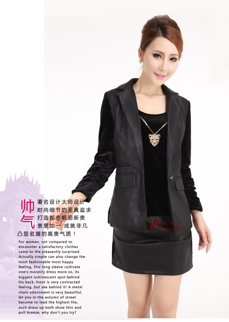 蜜丝贝秋冬新款加厚小西装 黑色金丝绒拼皮衣