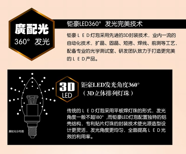 钜豪LED灯泡 1支装金色小螺口E14尖泡金色3W光源JH-E14B07超亮 单个 -金色3W