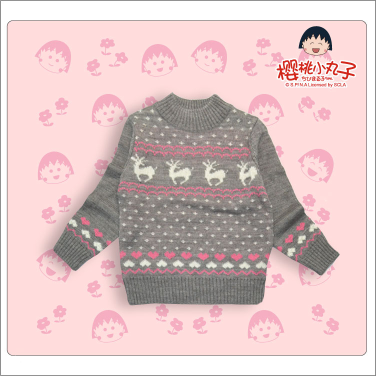 樱桃小丸子 童装 女童 编织半高领套衫 爱心毛衣