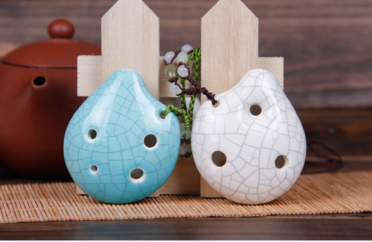 风雅陶笛 弯弯6孔高音C调 裂纹六孔SC陶笛 青