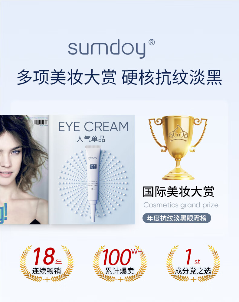 SUMDOY进口眼霜改善黑眼霜男士眼袋淡化细纹抗皱提拉紧致男士女 【紧致眼周 淡化黑眼圈】30g