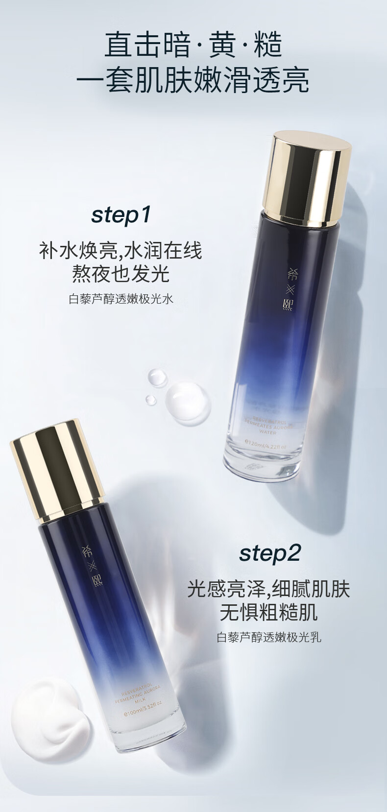 希熙 白藜芦醇透亮极光水乳组合补水滋润清爽护肤男女套装 【热款组合】水120ml+乳100ml