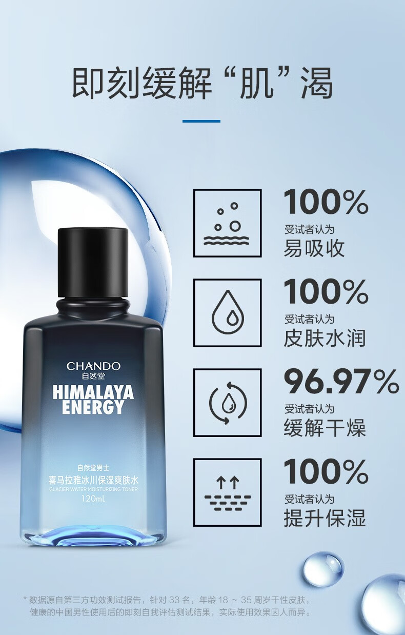 自然堂（CHANDO）男士爽肤水护肤品紧致补水保湿水舒缓醒肤护肤水精华水抗击倦容 冰川保湿爽肤水120ml