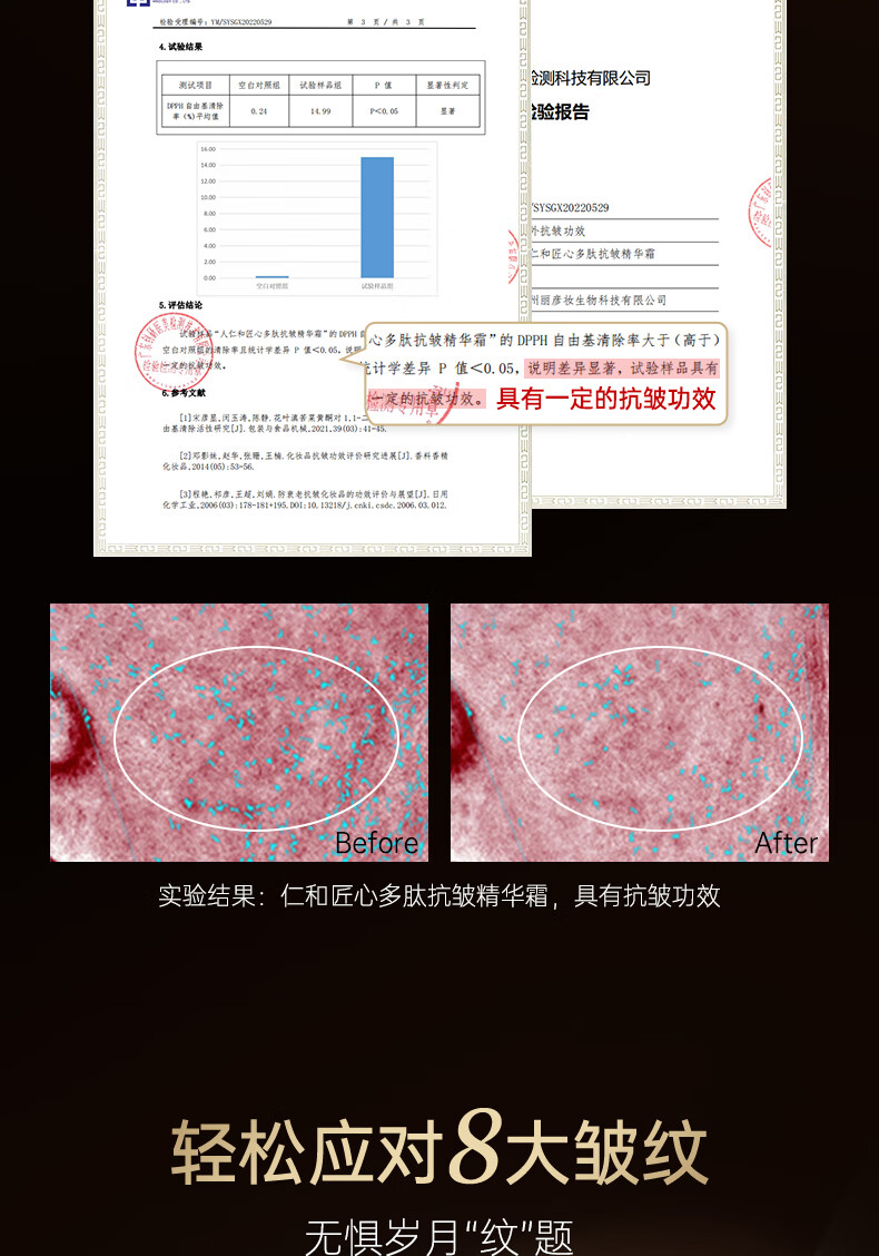 仁和匠心抗皱面霜淡化细纹干纹精华霜补水高保湿提拉紧致润肤霜 黑绷带玻色因抗皱精华霜50g/瓶