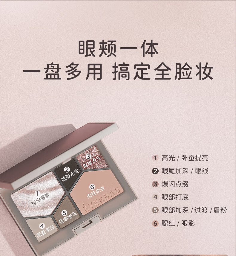 everbab艾蓓拉水泥盘小烟熏眼影腮红高光修容综合盘哑光珠光面部盘 01水泥盘