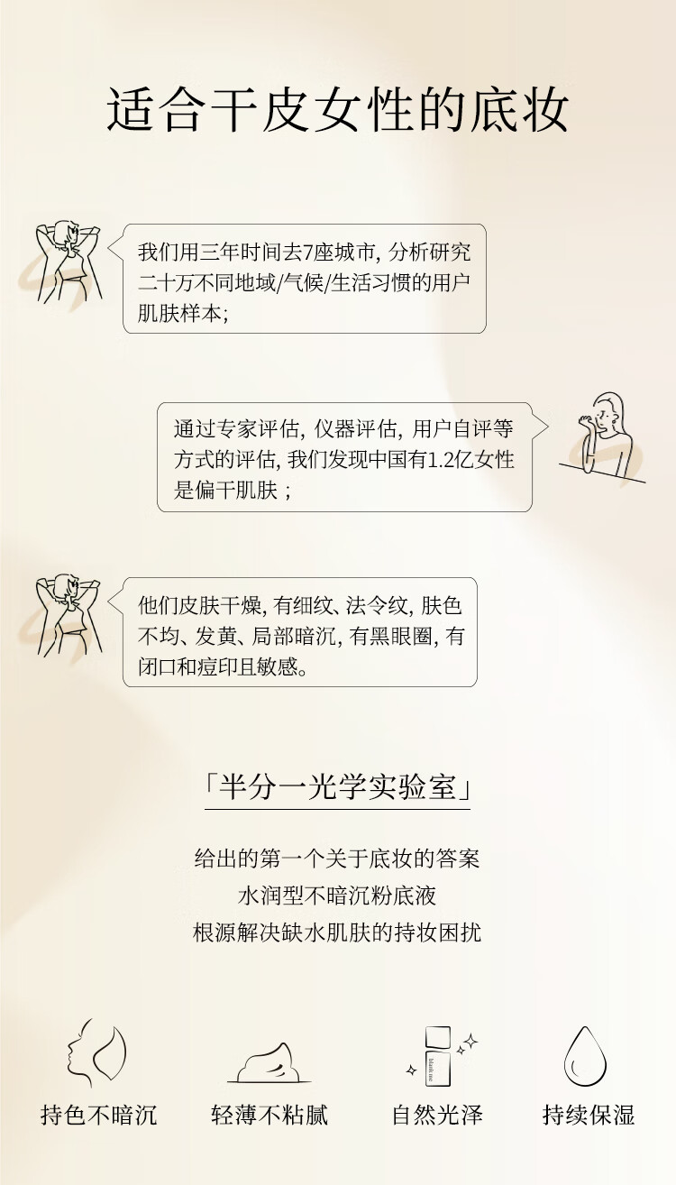 blankme半分一干皮小源泉粉底液自然轻薄持久不脱妆滋润保湿 Y1 适合黄一白 妆感自然偏白