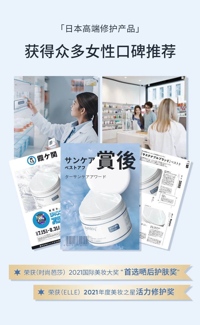 SUMDOY 日本进口晒后修复芦荟胶急救凝胶全身体皮肤屏障脸部晒黑伤修护 200g（舒缓深层修护）