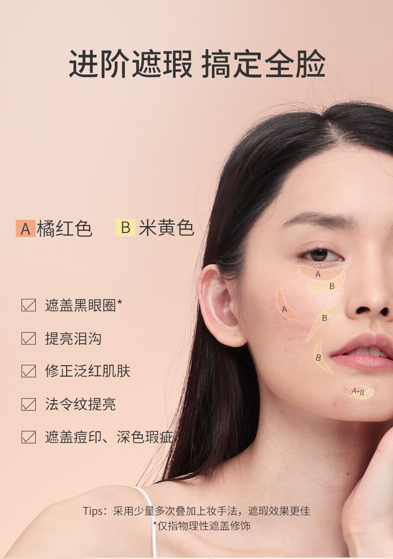 ZFC魅师双色眼袋霜 遮黑眼圈均匀眼部肤色提亮高光修容遮瑕霜20g 桔红色+米黄色