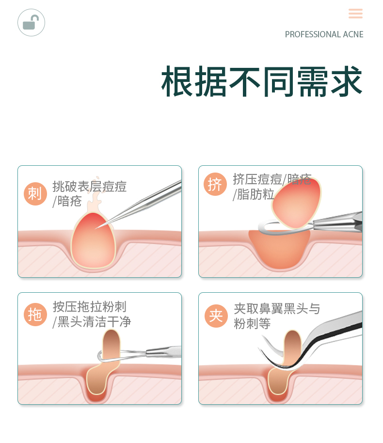 喜盾（XIDUN） 粉刺针去黑头镊子细胞夹挤痘痘工具美容院套装ll 8件 豪华多功能