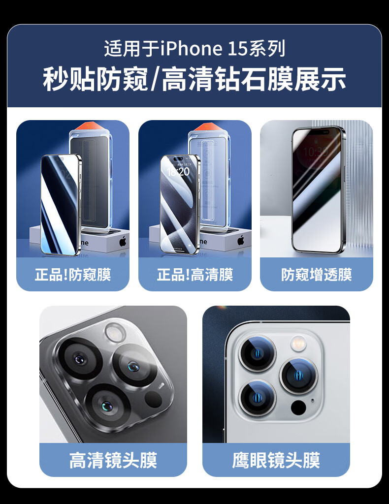 酷乐风 苹果15pro/15promax钢化膜防偷窥膜iphone15手机膜plus保护贴膜高清防尘 【高清全屏覆盖｜带防尘网】单片 iPhone 15ProMax