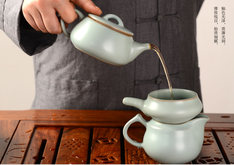 馨铭堂 石瓢壶汝窑茶具 花梨茶盘带电热炉整套功夫茶具套装