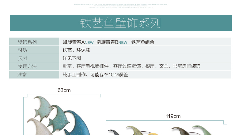 Snnei室内 立体墙贴电视沙发背景墙浮雕墙贴挂饰装饰画铁艺鱼创意墙面壁饰家居客厅墙壁装饰 铁鱼一套