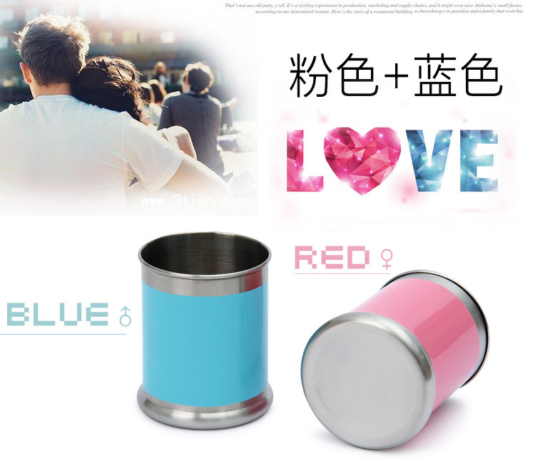 
                                        
                                        欧润哲 漱口杯 304不锈钢砂光结婚情侣浴室圆形款刷牙杯水杯 粉蓝粉红 2只装                