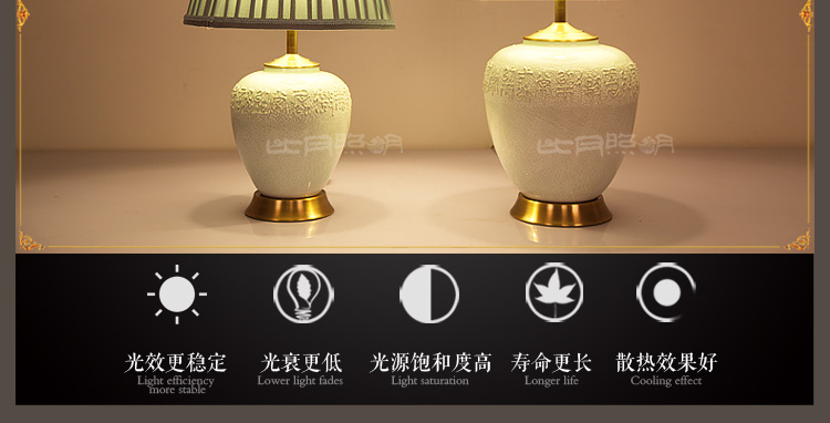比月照明 现代中式卧室床头书桌创意礼品新古典景德镇陶瓷护眼灯学生台灯3569 小号