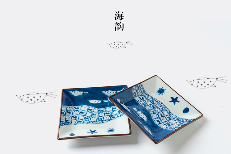 亿嘉IJARL lototo创意陶瓷日式手绘4.5英寸方盘菜盘碟子2只装 海韵