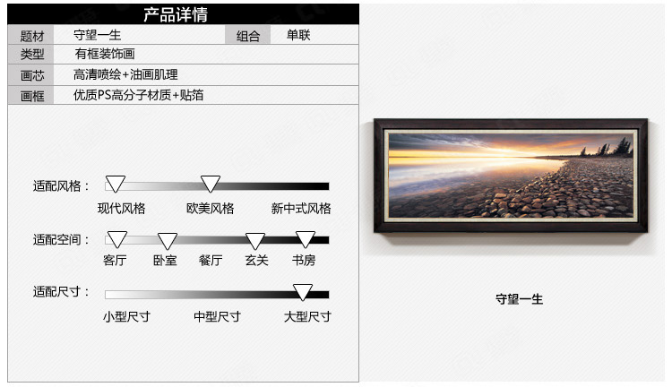 爱尚家 现代简约客厅卧室床头画装饰画风景横幅挂画酒店宾馆墙壁画 守望一生D框 50x120厘米