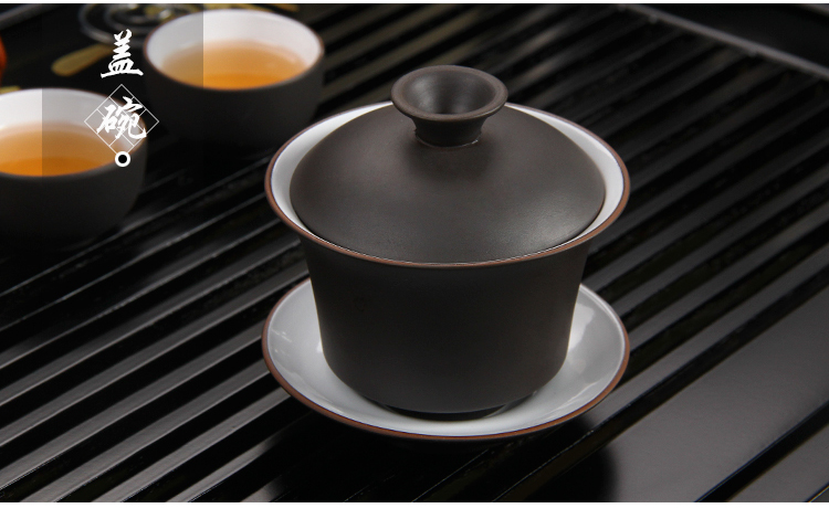 
                                        金镶玉 功夫茶具套装 禅茶一味紫砂白瓷 实木茶盘陶瓷茶壶茶杯电磁炉整套                