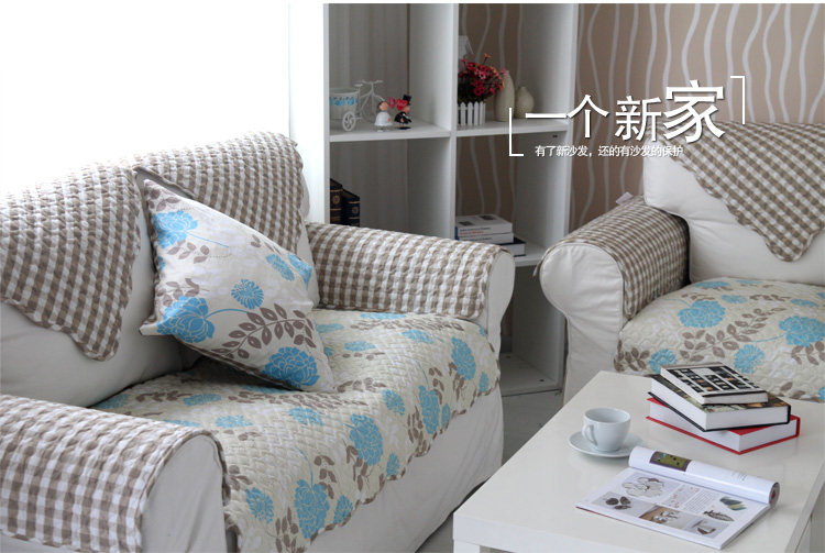 
                                        凡米特纯棉沙发垫布艺时尚双面沙发巾坐垫沙发套 蓝莲花 110*210cm                