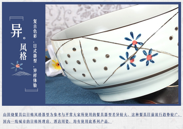 
                                        山田烧汤碗 陶瓷碗(7英寸)釉下彩日式面碗大汤碗(1只装) 星点                