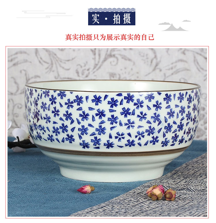 
                                        山田烧汤碗 陶瓷碗大面碗(7英寸)釉下彩日式汤碗(1只装) 雪花                