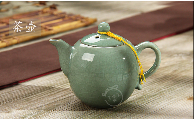 
                                        金镶玉 功夫茶具 8头美人哥窑套组 陶瓷茶杯茶壶公道杯整套                