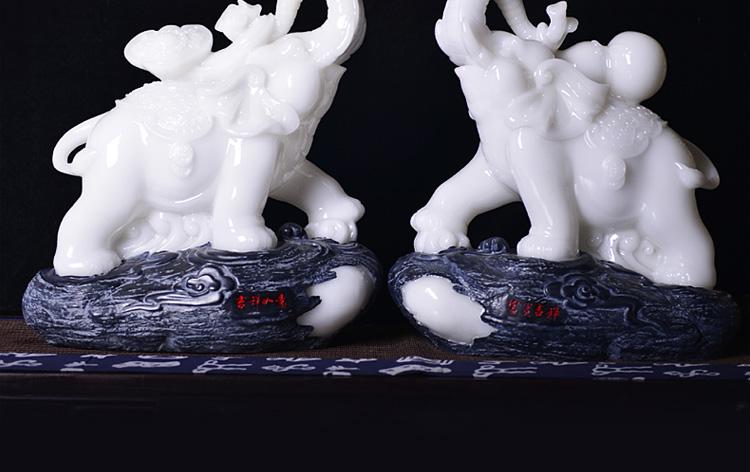 聚善缘 家居装饰品 招财摆件 吉祥如意大象摆件 白玉色大象 乔迁开业送礼 富贵吉祥木纹象