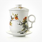 思喜900ml景德镇陶瓷提梁壶茶具 竹制茶托盘套装 黄金藤吉祥套组