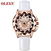 OLEVS Brand Luxury Women Watches Gold hollow out Красивый дизайн Кварцевые женские часы Red Leather Clock Wristwatch Luminous