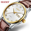 OLEVS Fashion Brand Ladies Auto Date Watches Коричневая кожа для женского розового золота Кварцевые часы Женские повседневные наручные часы