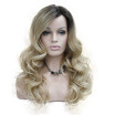 StrongBeauty Lace Long Curly Brown BLonde Ombre Monofilament Side Part Heat ok Ombre Dark Brown Blonde Full Synthetic Wig
