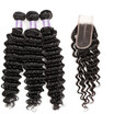 Ishow 8A Deep Wave Human Hair 3 Bundles with 24 Lace Closure Brazilian Hair Bundles with Closure