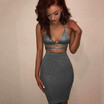 Sexy Shiny Strap Dress Set Crop Tops Slim Hip Mini Dress Women Party Nightclub Lace-up Bandage Bling Lady Cloth