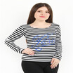 2018 autumn new striped shoulder horn sleeve printed sweater womens long-sleeved literary T-shirt top
