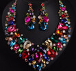 new nice luxury fashion exaggerated crystal flashing diamond necklace earrings set dress party bride female accessories