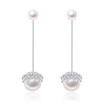 White Simulated Pearl Long Drop Earrings Dangle Cubic Zirconia Fashion Statement Jewelry Gift For Women WHE76