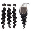 Allove 8A Brazilian Loose Deep Hair Bundles 3pcs with 24 Closure