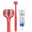 MDB soft hair baby toothbrush toothbrush set 1-2-3-6-12 years old three-sided childrens toothbrush 1 fluoride-free toothpaste 25g 1 red