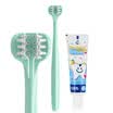 MDB soft hair baby toothbrush toothpaste set 1-2-3-6-12 years old three-sided childrens toothbrush 1 fluoride-free toothpaste 25g 1 green
