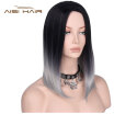 AISI HAIR 18" Ombre Grey Color Silky Straight Short Synthetic Hair Bob Wigs for Black Women