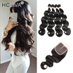HCDIVA Body Wave Human Hair Bundles With Closure Peruvian Human Hair With Lace Closure 4 Bundle Hair with 1 Closure