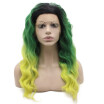 Iwona Synthetic Hair Lace Front Long Wavy Ombre Three Tone Green Wig
