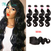 Brazilian Body Wave 4 Bundles With Closure Brazilian Virgin Hair With Closure Brazilian Body Wave Human Hair Weaves With Closure