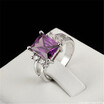 Platinum Plated Princess Cut Big Purple CZ Diamond Crystal Bijoux Fashion Ring Jewelry For Women As Promise Gift R495