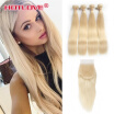 Brazilian Virgin Human Hair 613 Blonde Hair 4 Bundles With Lace Closure Blonde Straight Hair Bundles With 44 Lace Closure