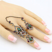 Vintage Turkish Women Flower Resin Adjustable Double Finger Ring Arabesque Crystal Jewelry Antique Gold Color Wedding Anillos